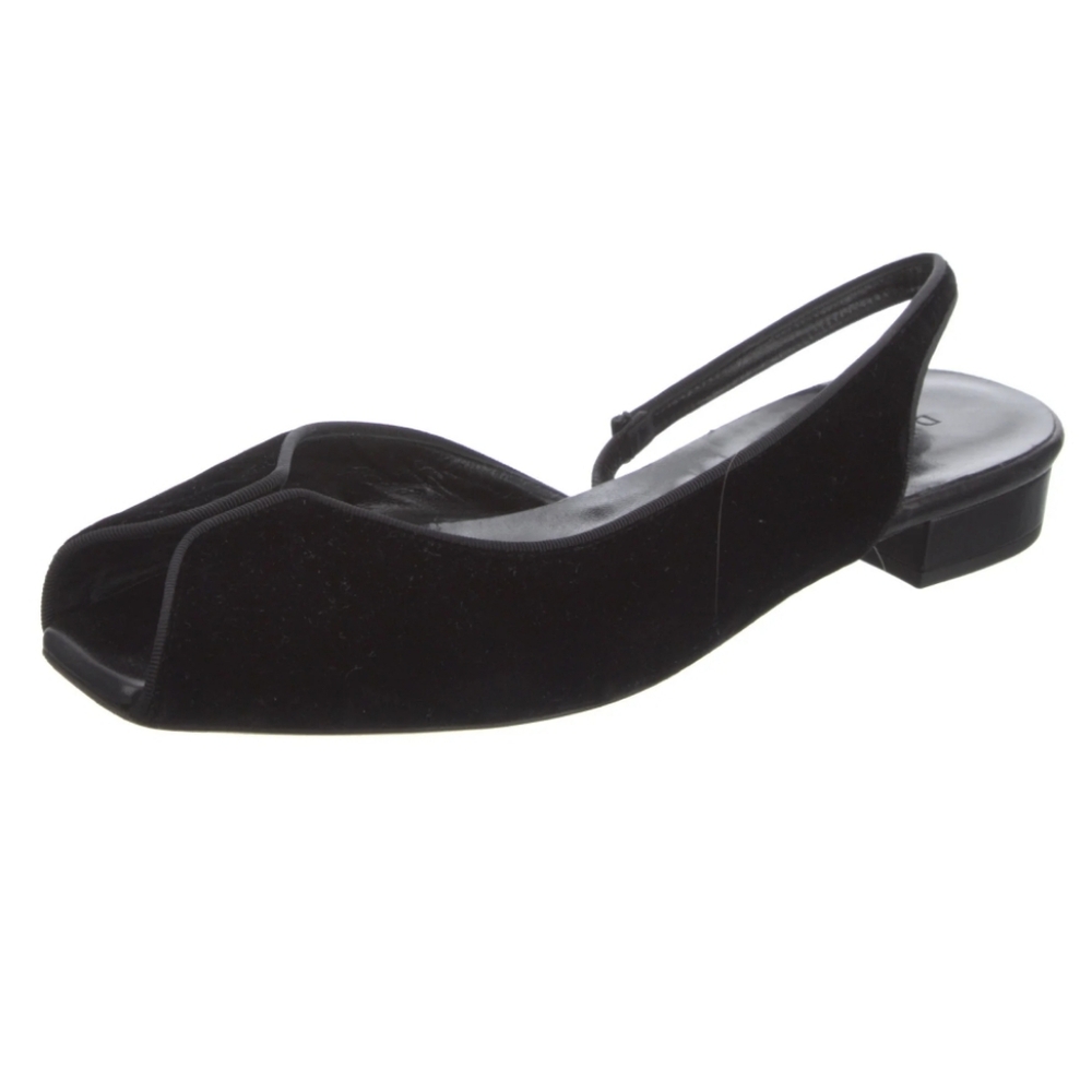 DOEN "CHLOE" Black Velvet Open Toe Slingback Shoes